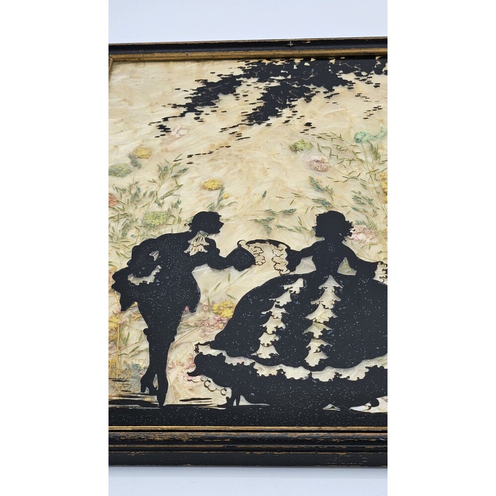 Vtg 1930 Mary Fisher Milkweed Hand Painted Reverse Couple Courting Silhouette - Picture 3 of 11